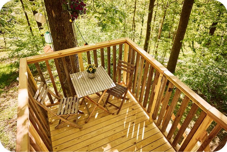 Boomhut terras in vogelvlucht