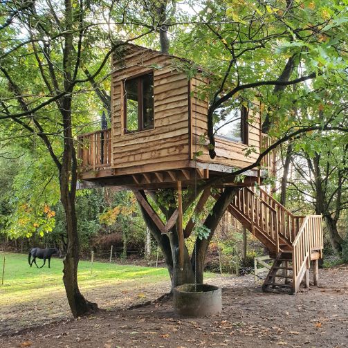 Boomhut Aarschot natuurlijk kastanje hout